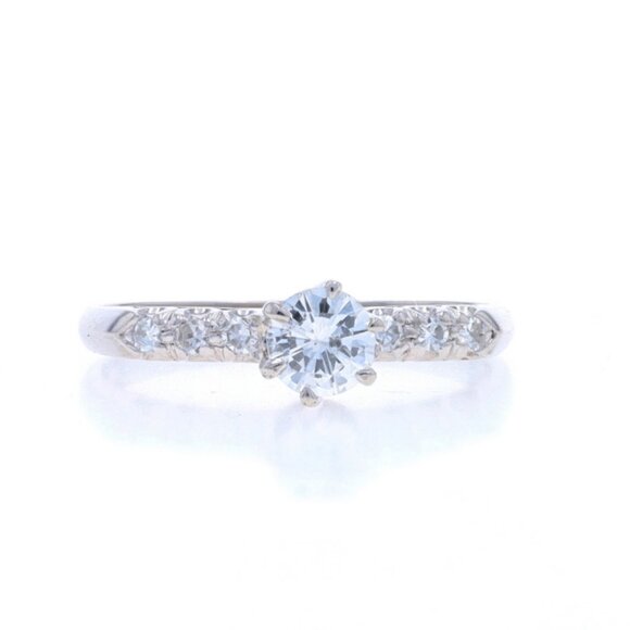 White Gold Diamond Vintage Engagement Ring - 14k Round .52ctw Knife-Edge
